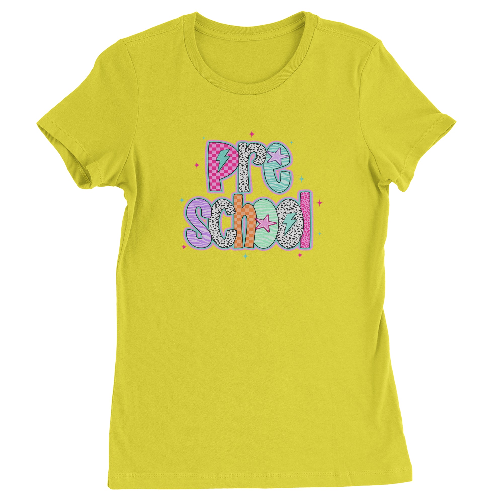 Preschool Power Colorful Back to School Womens T-shirt Yellow