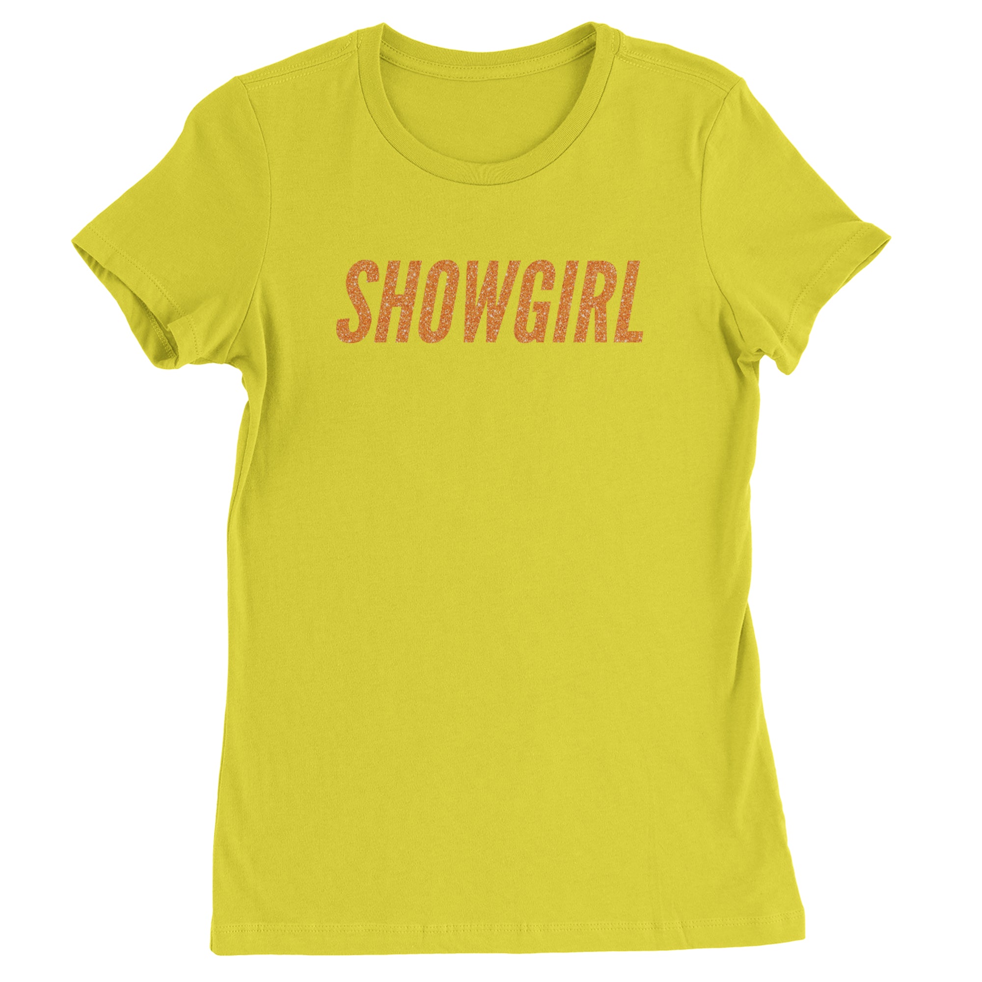 Showgirl Orange Glitter Womens T-shirt Yellow
