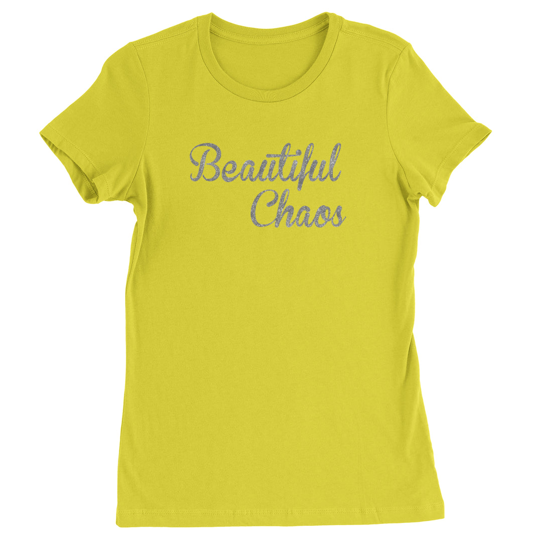 Beautiful Chaos Glitter Music Festival Womens T-shirt Yellow