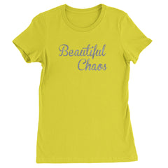 Beautiful Chaos Glitter Music Festival Womens T-shirt Yellow