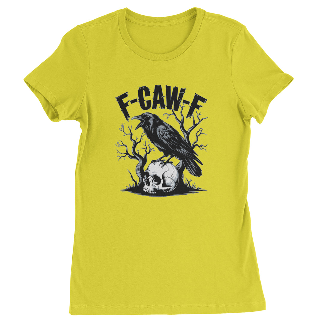 F-Caw-F Crow On Skull F-ck Off Gothic Womens T-shirt Yellow