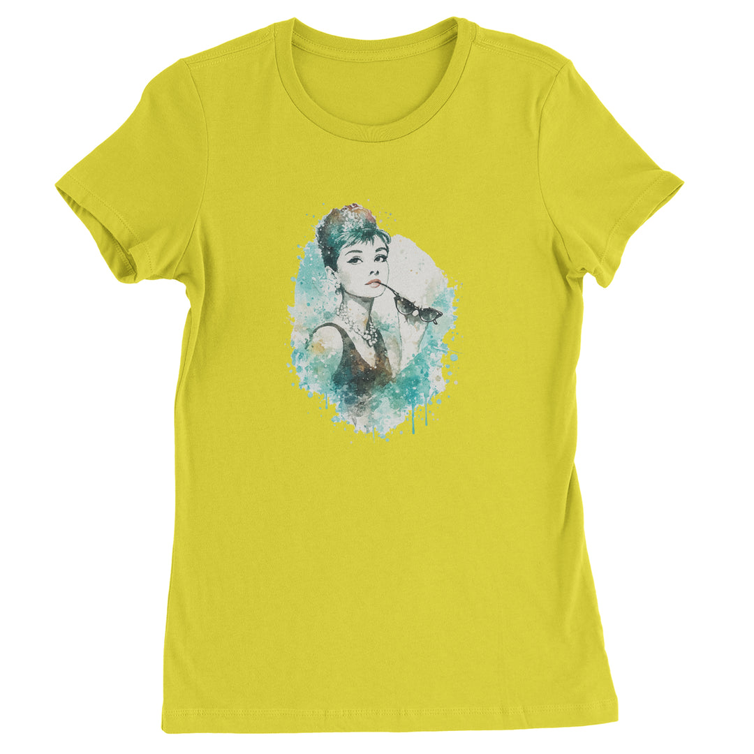 Mrs. Herpburn Iconic Watercolors Womens T-shirt Yellow