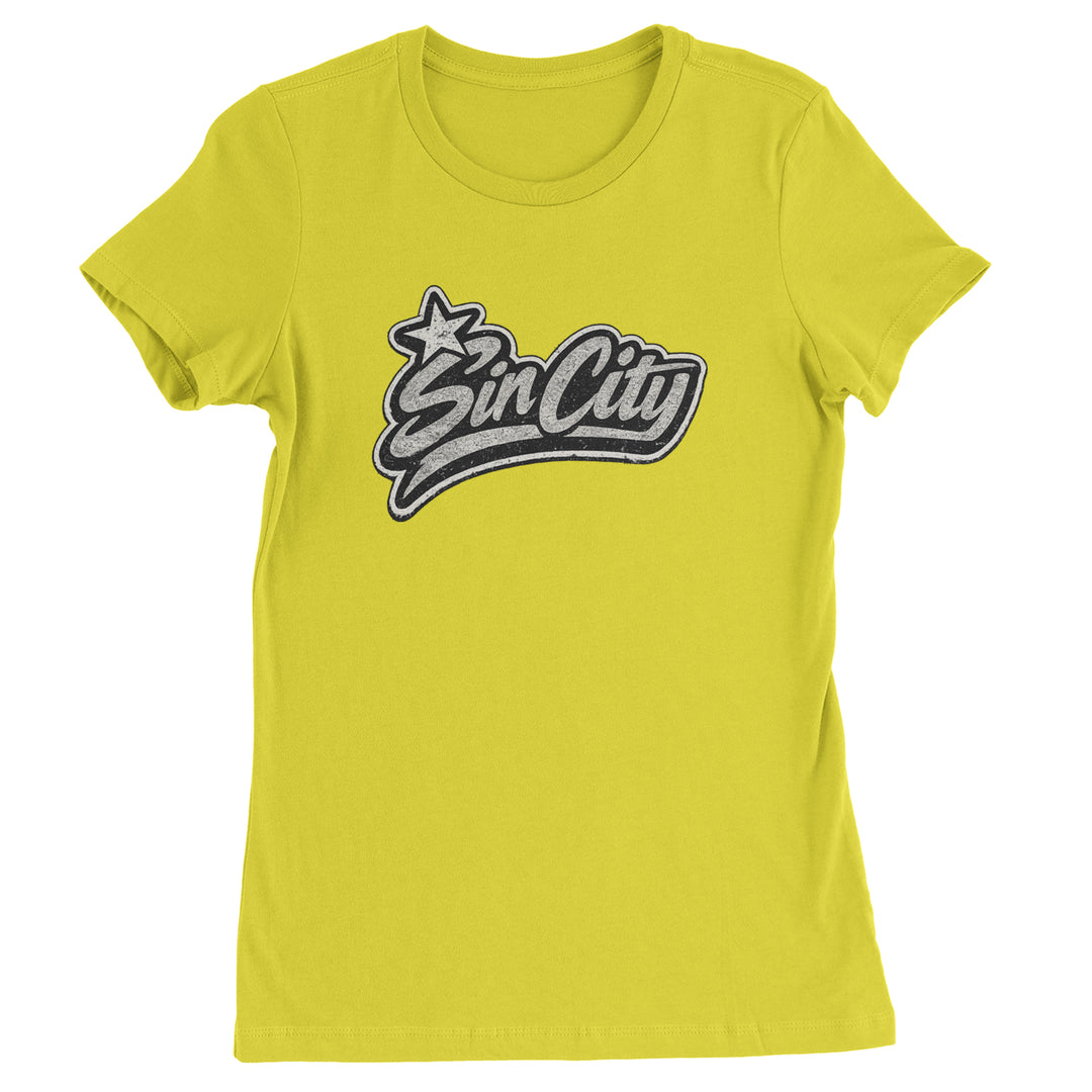 Sin City Vegas Retro Vintage graphic on Women's Heavyweight Cotton T-Shirt in Yellow