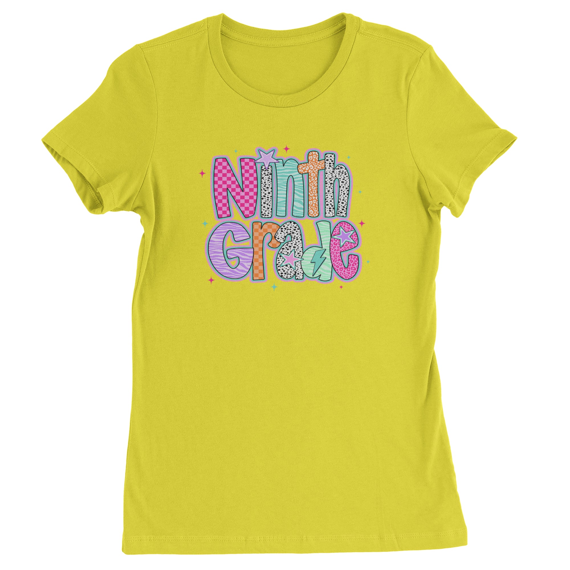 Ninth Grade Freshman Vibes Colorful Back to School Womens T-shirt Yellow