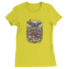 Tennessee Mountain Angel Wings Dolly Womens T-shirt Yellow