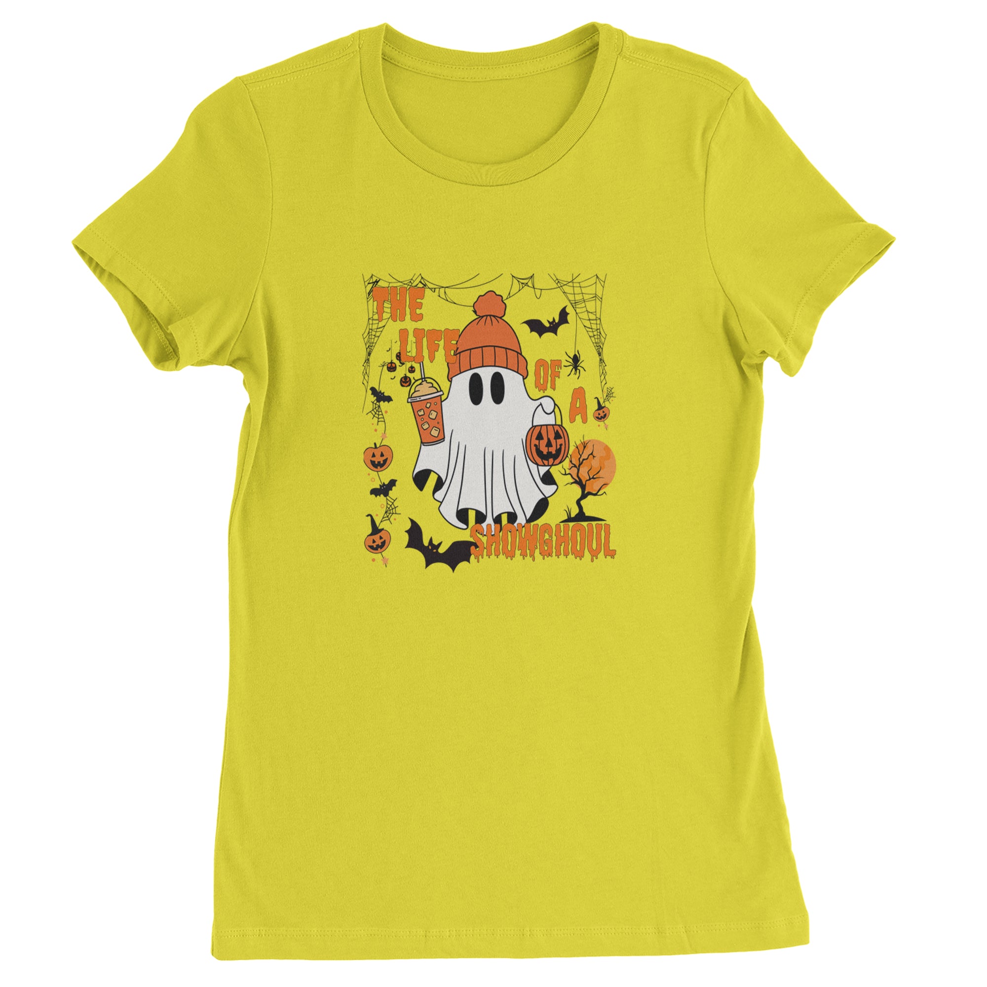 Life of a Showghoul Halloween Showgirl Vibes Womens T-shirt Yellow