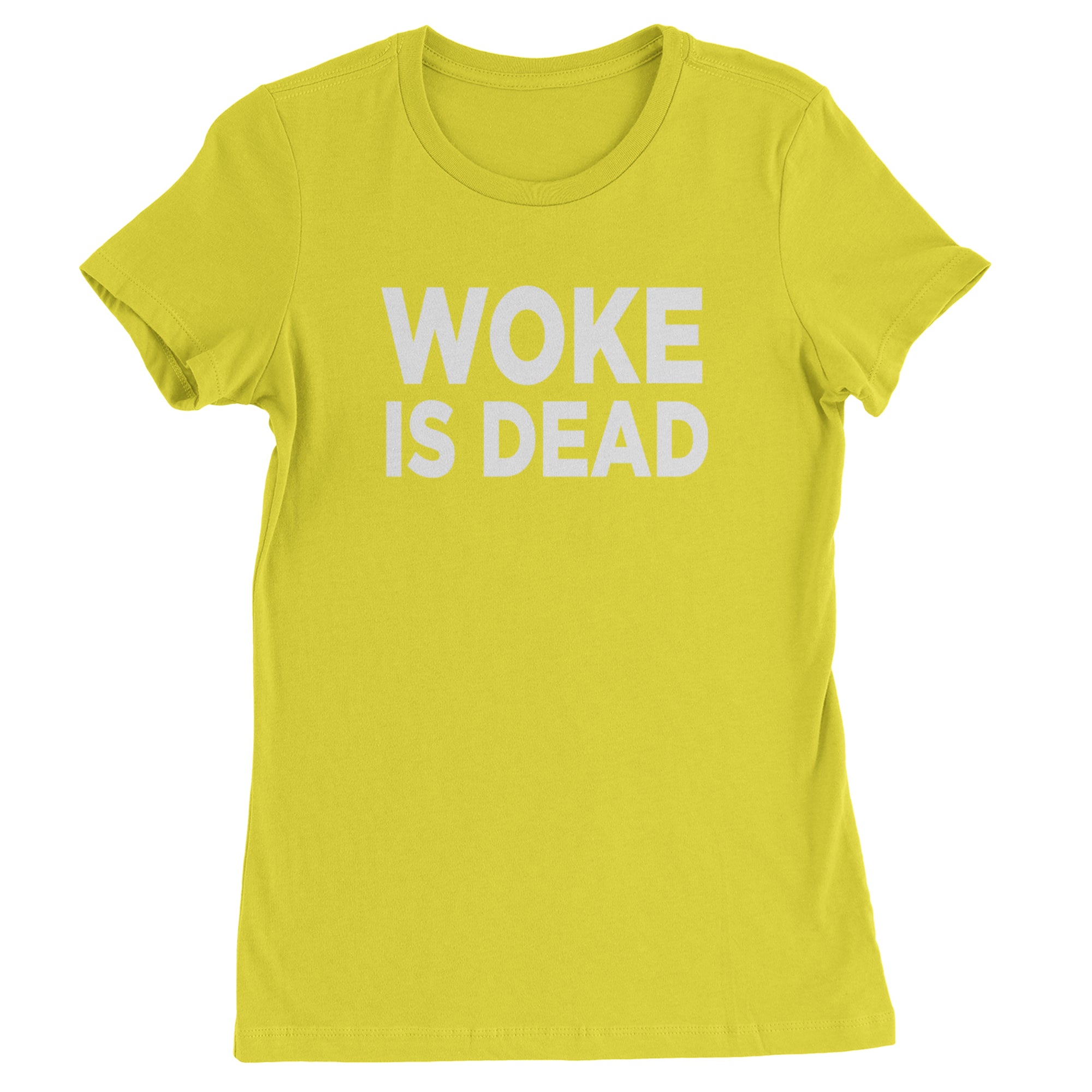 Woke Is Dead Satire Womens T-shirt Yellow