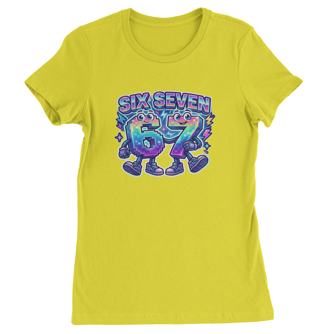 Six Seven 67 Retro Pixel Buddies Womens T-shirt Yellow