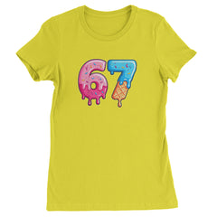 67 Dripping Ice Cream Donut Melt Womens T-shirt Yellow