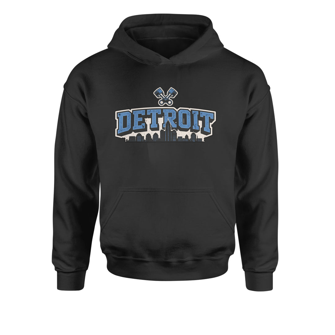 Detroit Motor City Retro Piston Youth-Sized Hoodie Black