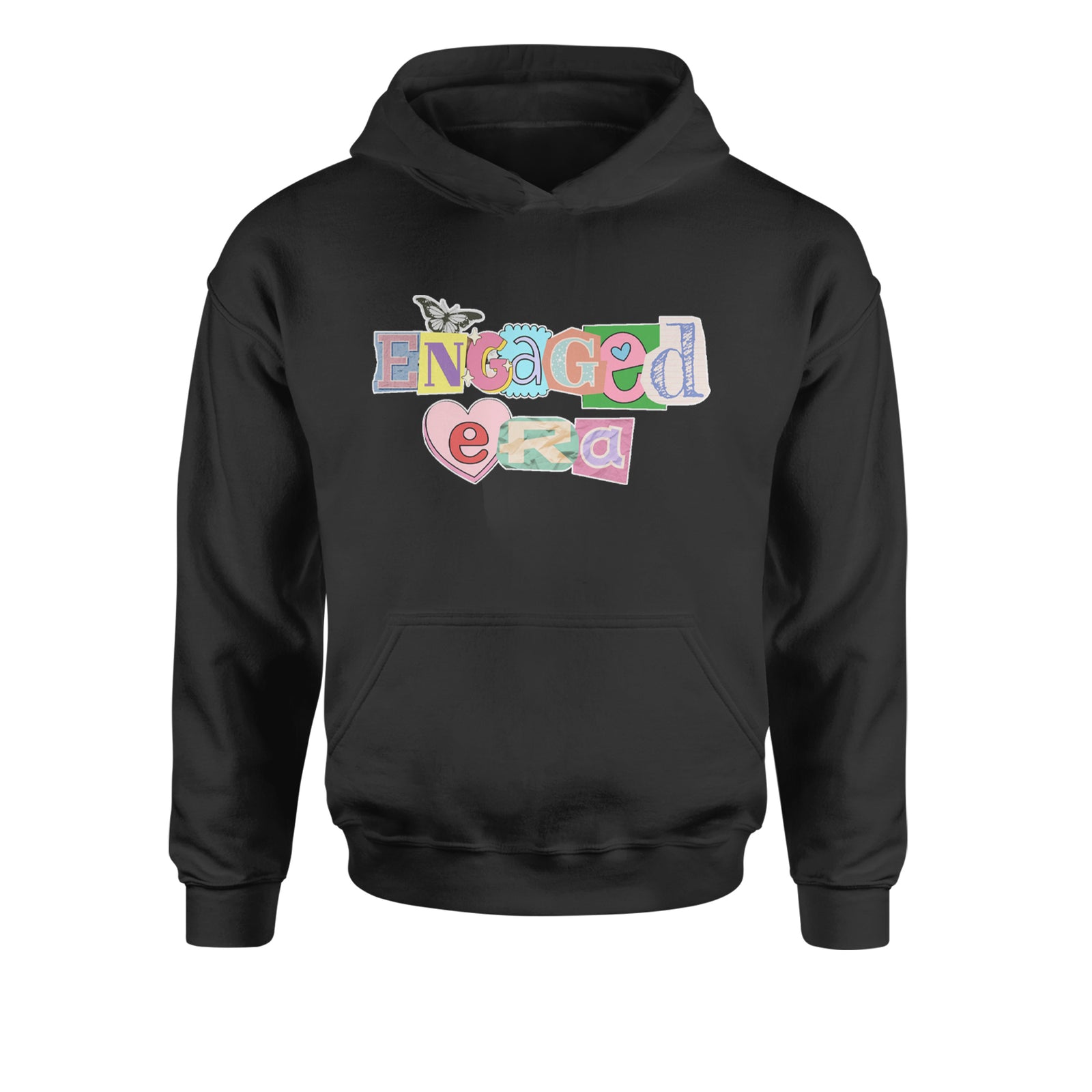 Engaged Era Aesthetic Retro Collage Design Youth-Sized Hoodie Black
