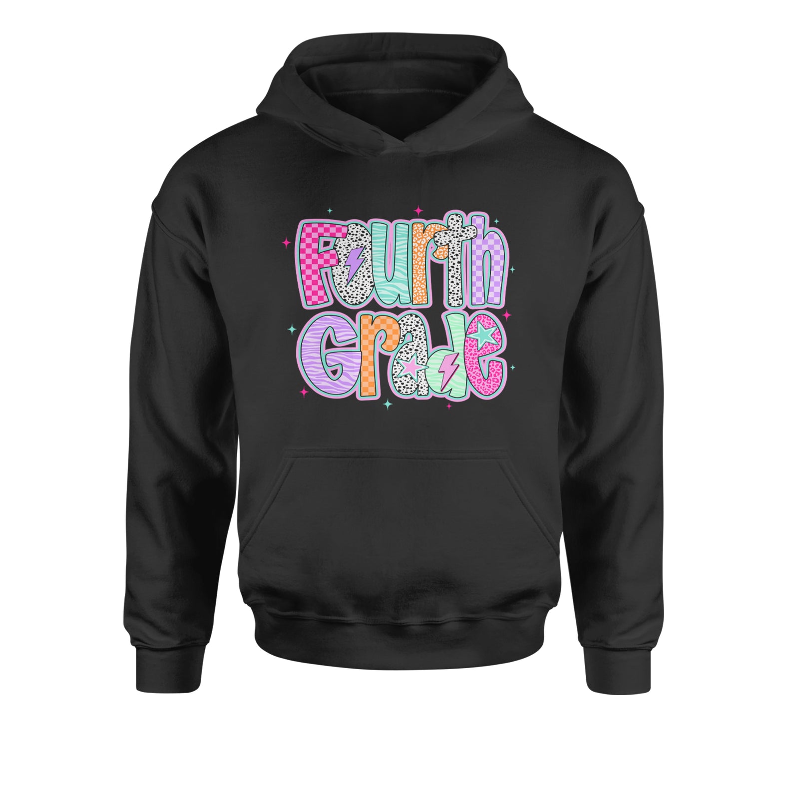 Fourth Grade Fierce Colorful Back to School Youth-Sized Hoodie Black