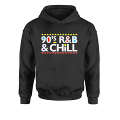 Kids' Heavyweight Fleece Pullover Hoodie with bold colorful retro "90's R&B & Chill" lettering
