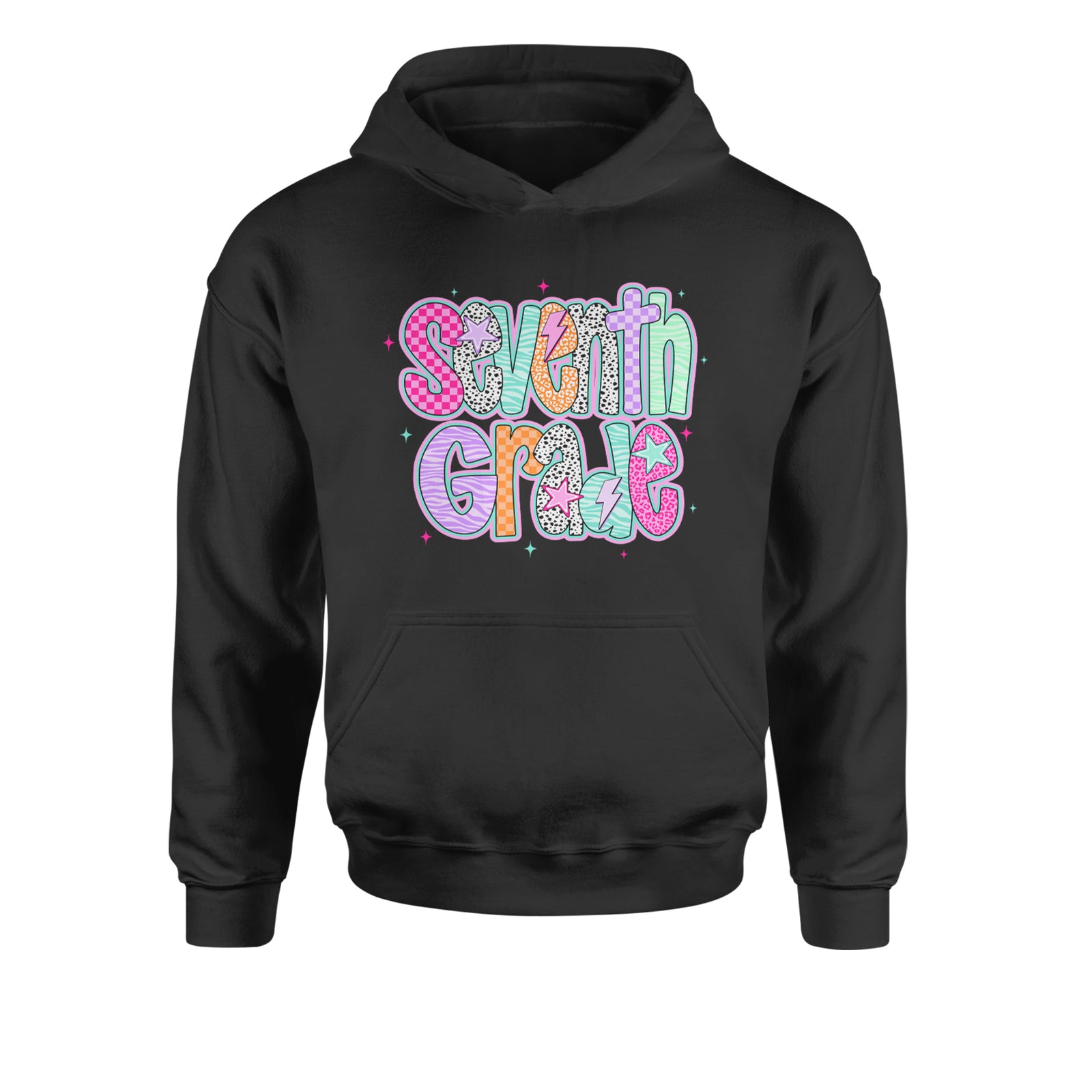 Seventh Grade Swagger Colorful Back to School Youth-Sized Hoodie Black
