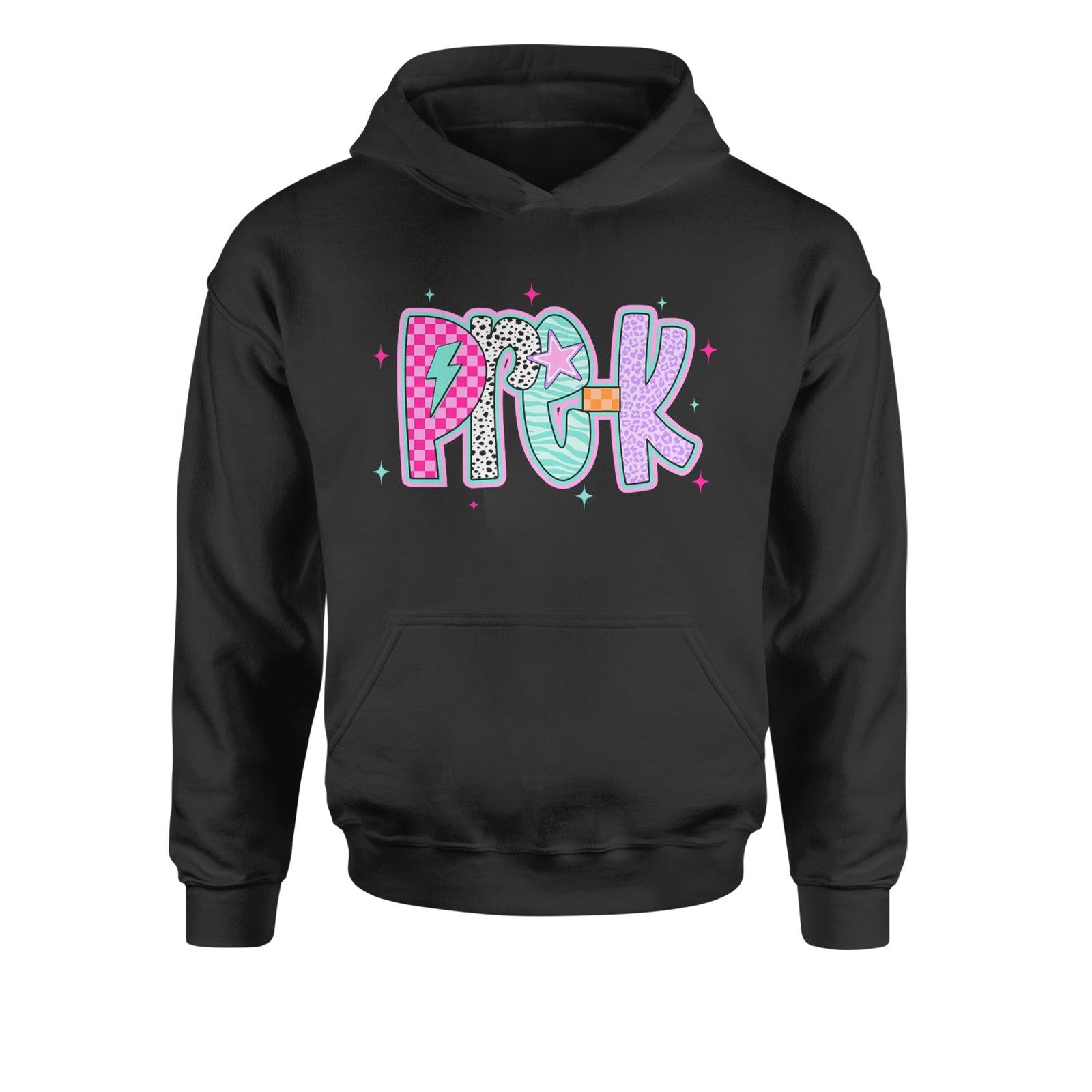 Pre-K Party Time Colorful Back to School Youth-Sized Hoodie Black