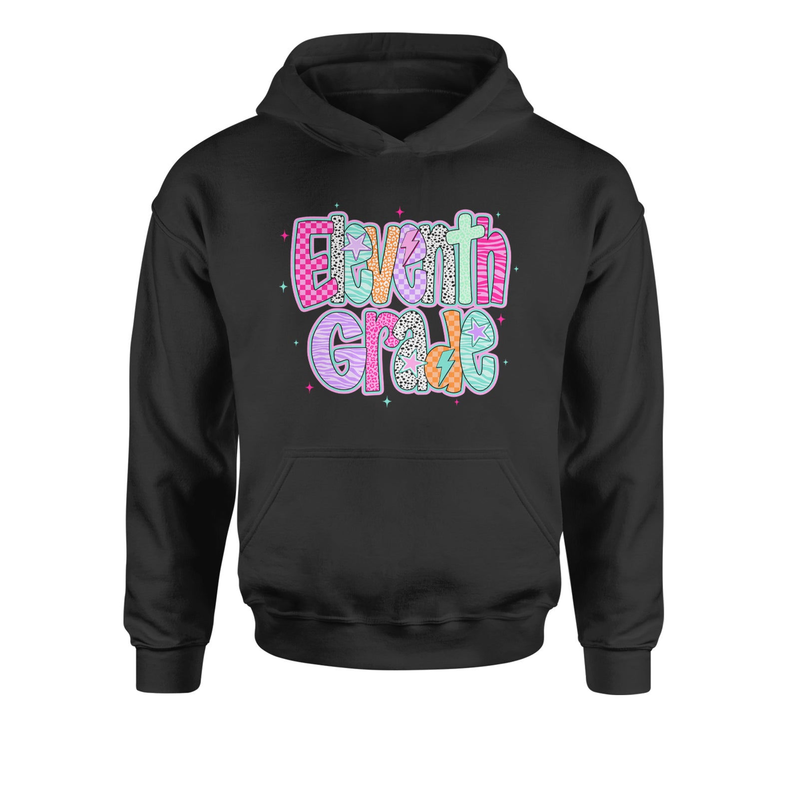 Eleventh Grade Extra Colorful Back to School Youth-Sized Hoodie Black