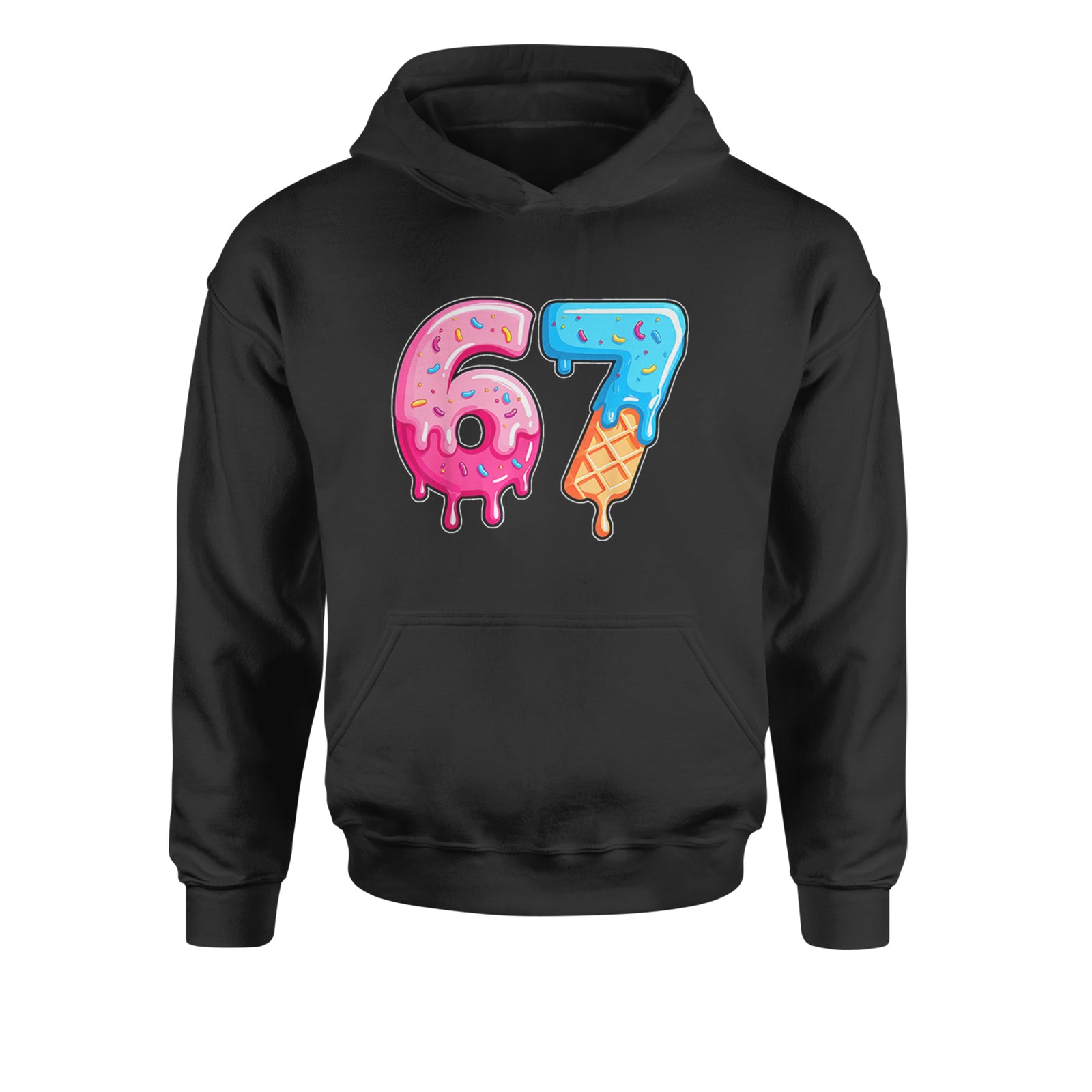 67 Dripping Ice Cream Donut Melt Youth-Sized Hoodie Black
