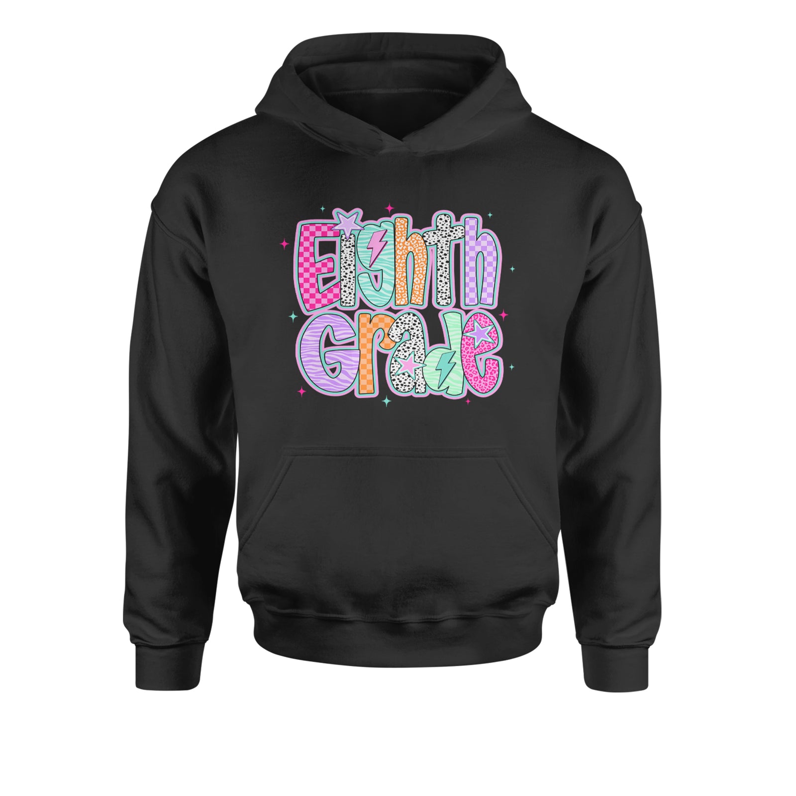 Eighth Grade Energy Colorful Back to School Youth-Sized Hoodie Black