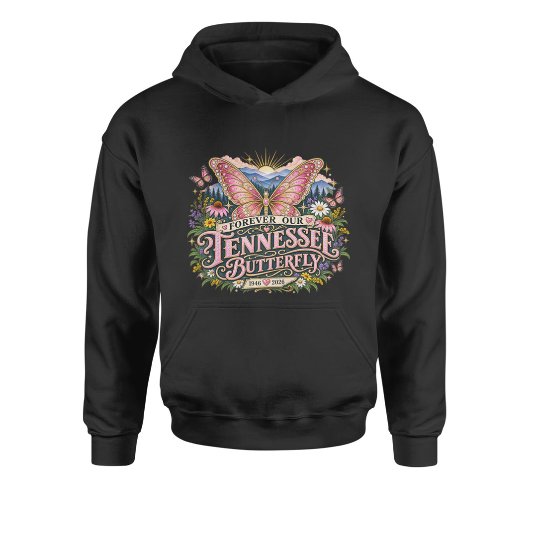 Forever Our Tennessee Butterfly Dolly Youth-Sized Hoodie Black
