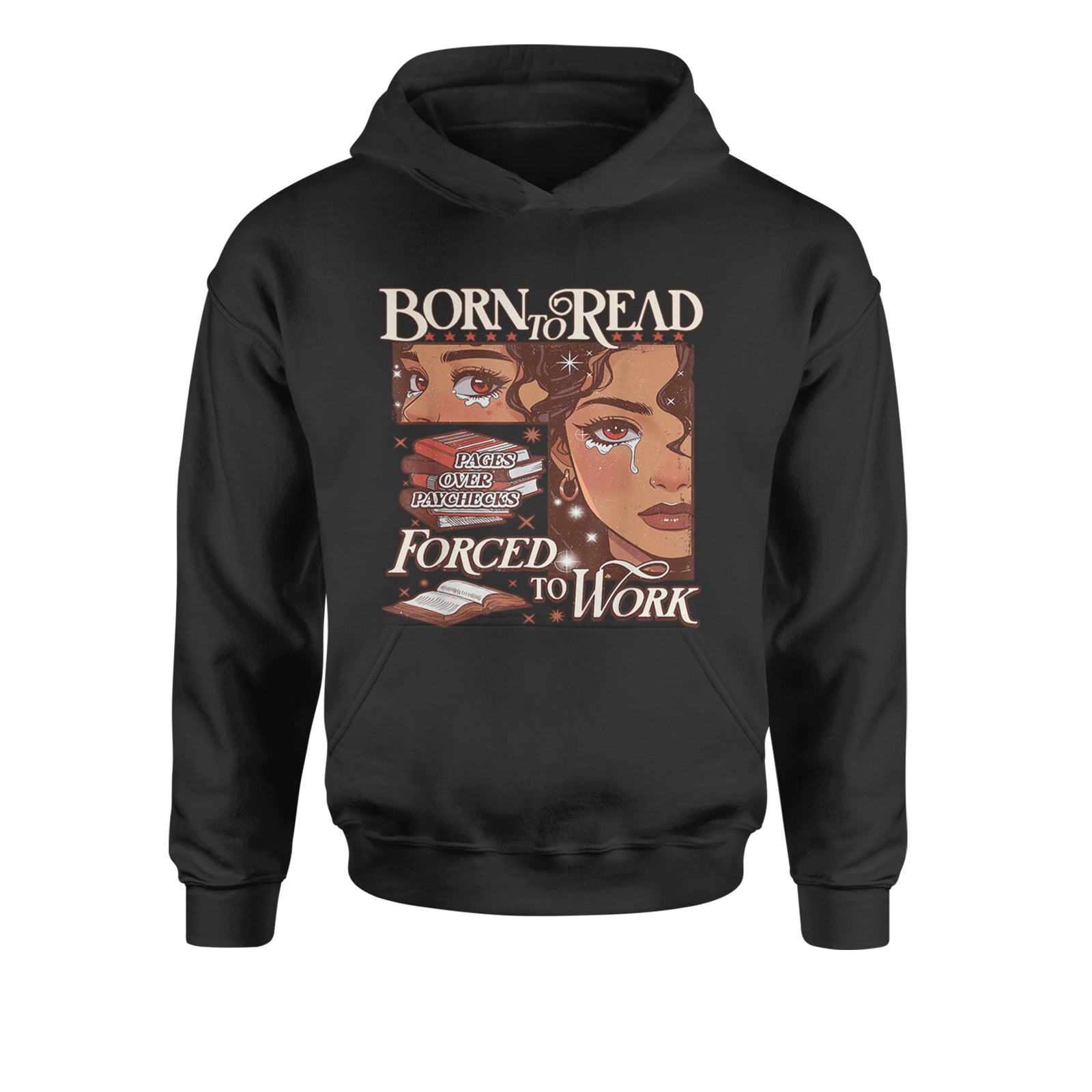 Born To Read Pages Over Paychecks Youth-Sized Hoodie Black