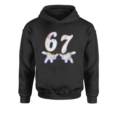 67 hands meme viral number graphic printed on a Kids' Heavyweight Fleece Pullover Hoodie with a double-lined hood and front pouch pocket
