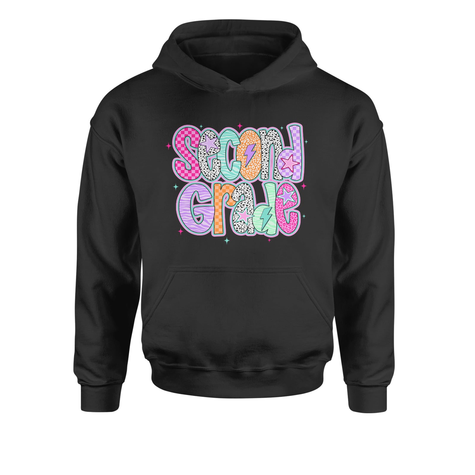 Second Grade Star Colorful Back to School Youth-Sized Hoodie Black