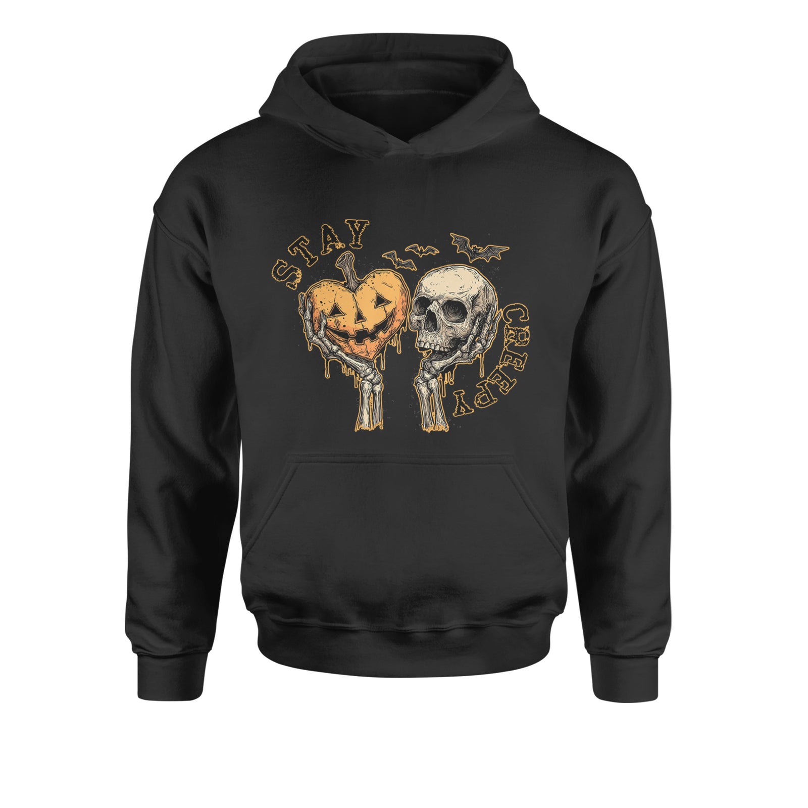 Stay Creepy Skull and Pumpkin Halloween Youth-Sized Hoodie Black