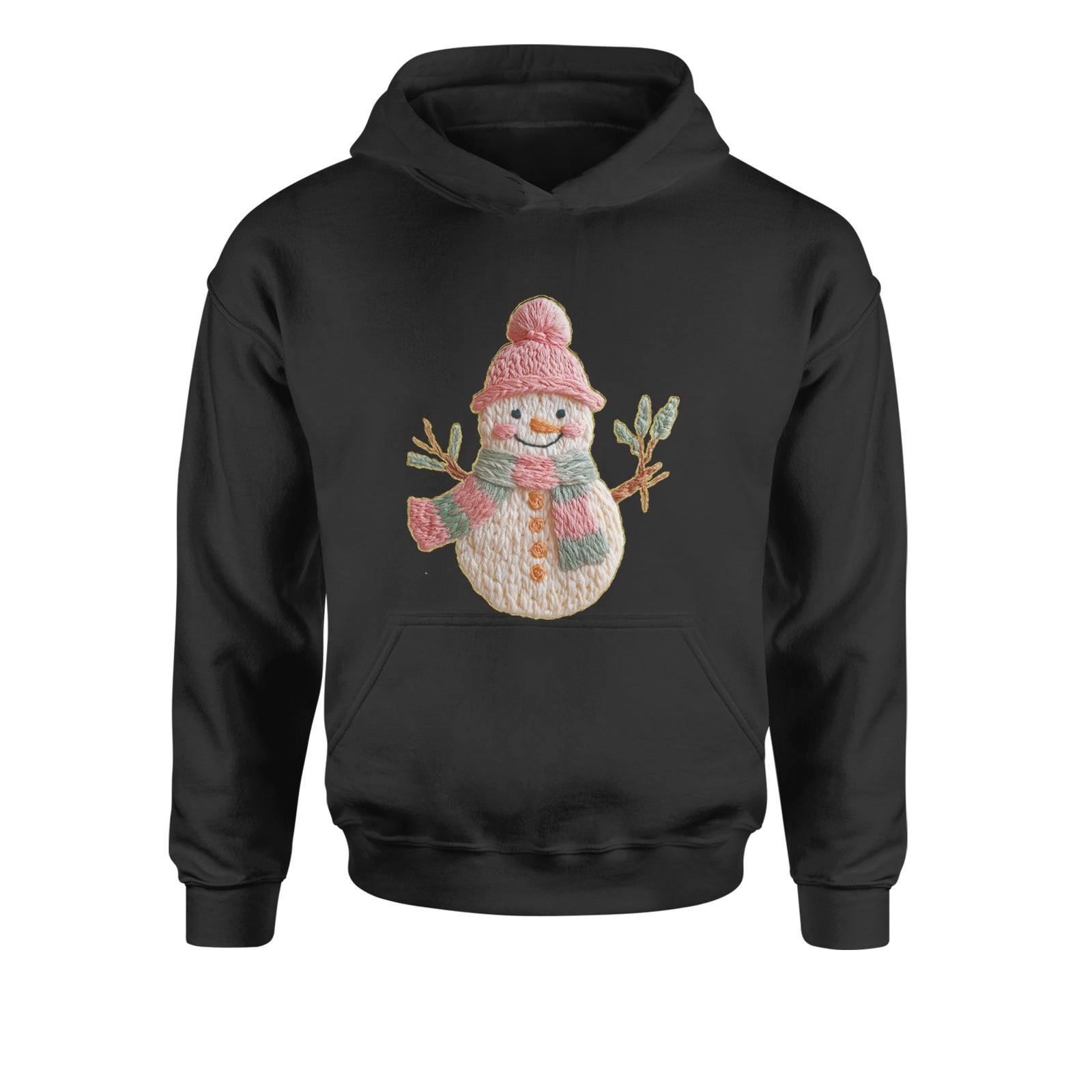 Vintage Snowman Embroidery Art Soft Cottagecore Youth-Sized Hoodie Teal