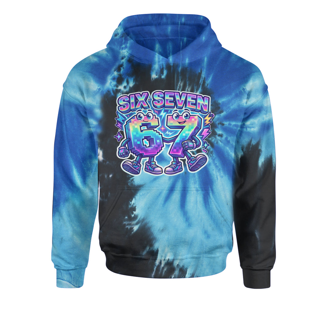 Six Seven 67 Retro Pixel Buddies Youth-Sized Hoodie Tie-Dye Blue Ocean