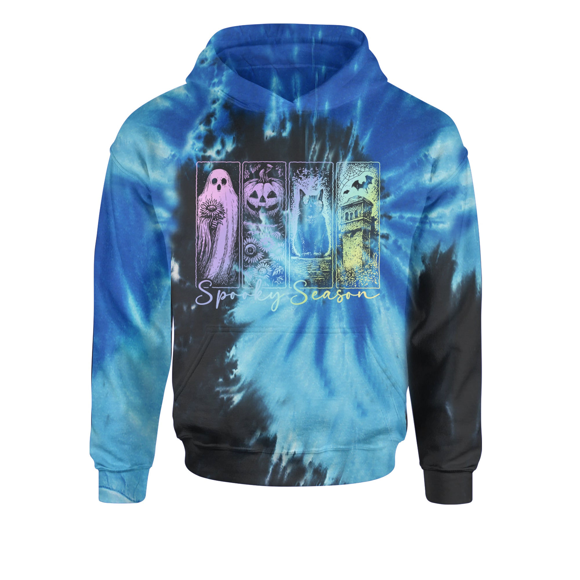 Spooky Season Cute Pastel Halloween Design Youth-Sized Hoodie Tie-Dye Blue Ocean