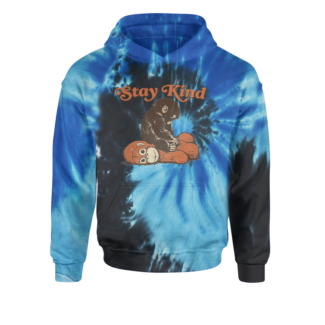 Punch Stay Kind Macaque Youth-Sized Hoodie Tie-Dye Blue Ocean