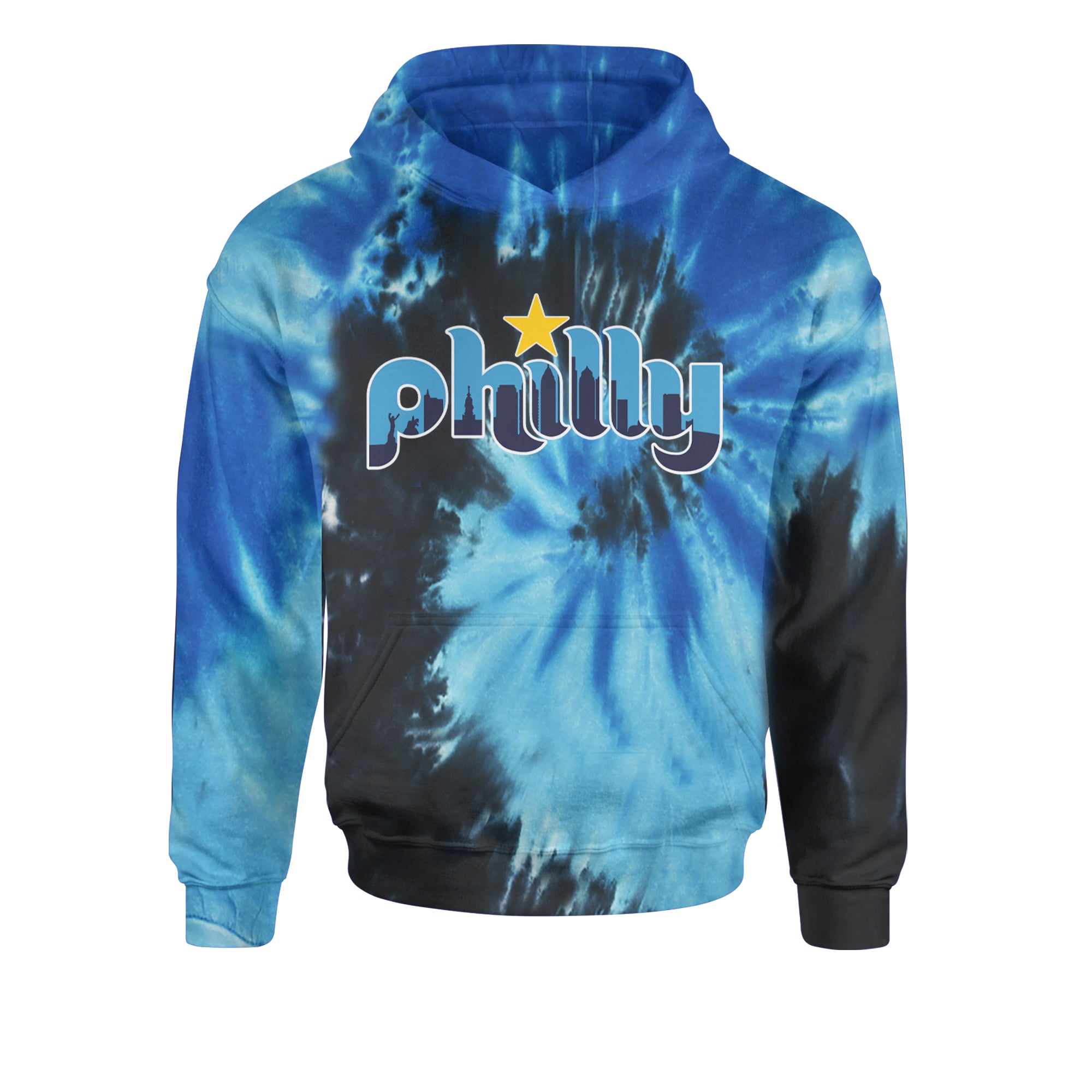Skyline Philly Philadelphia Youth-Sized Hoodie Tie-Dye Blue Ocean