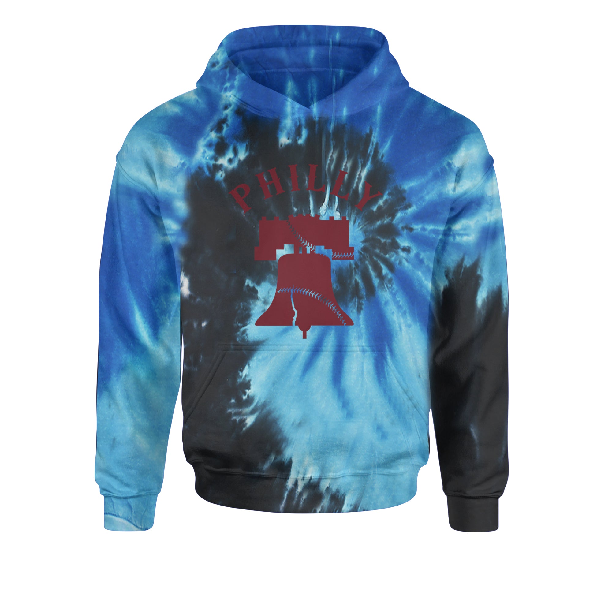 Philly Cracked Liberty Bell Youth-Sized Hoodie Tie-Dye Blue Ocean