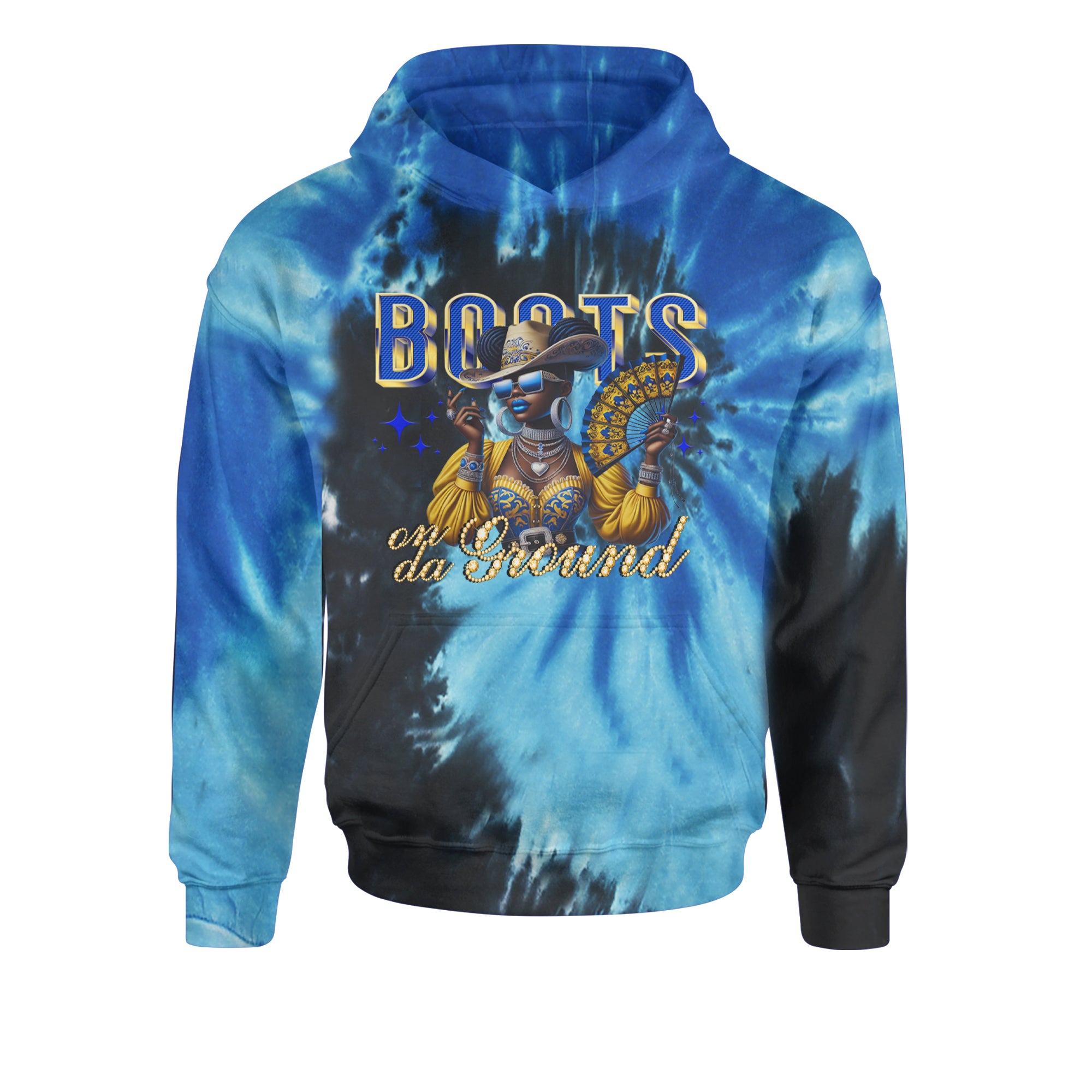 Boots On Da Ground Folding Fan Youth-Sized Hoodie Tie-Dye Blue Ocean