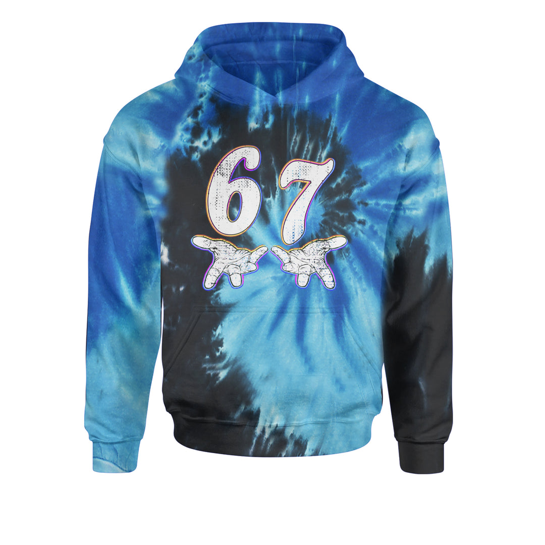 67 Hands Meme Viral Drill Youth-Sized Hoodie Tie-Dye Blue Ocean