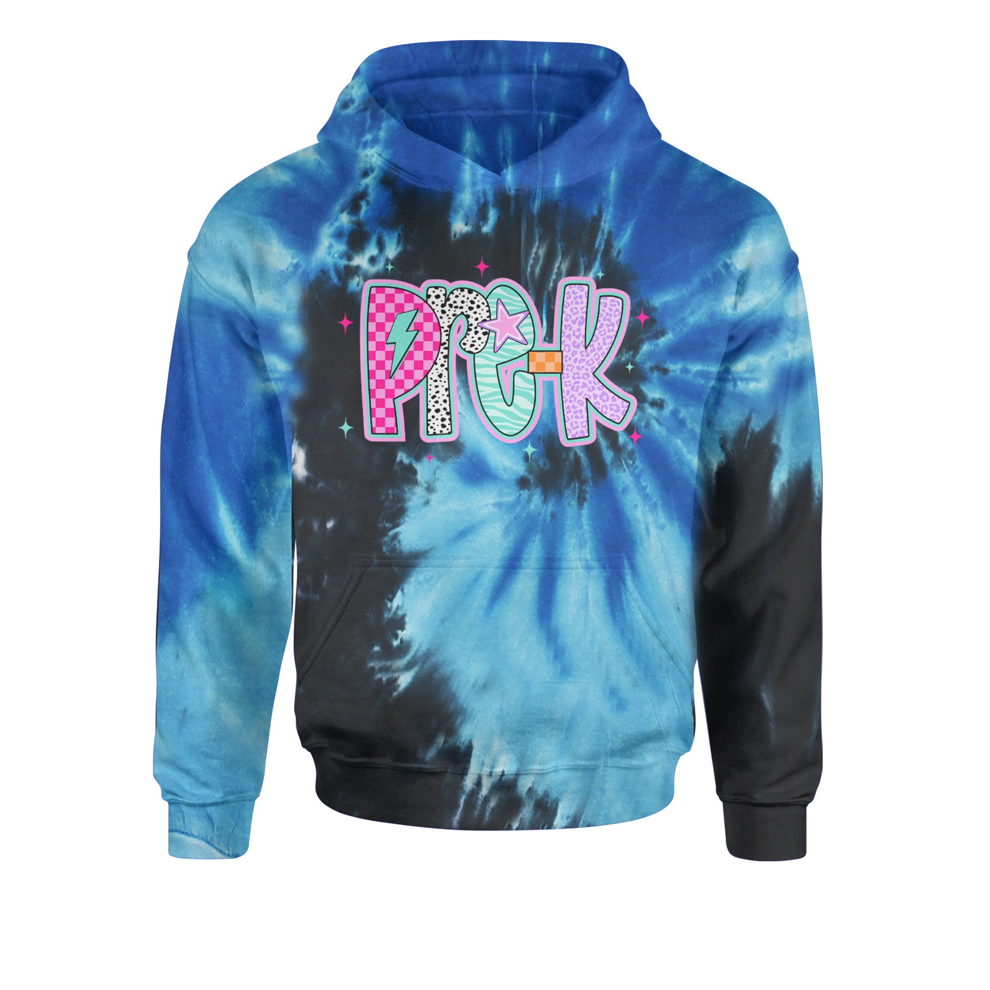 Pre-K Party Time Colorful Back to School Youth-Sized Hoodie Tie-Dye Blue Ocean