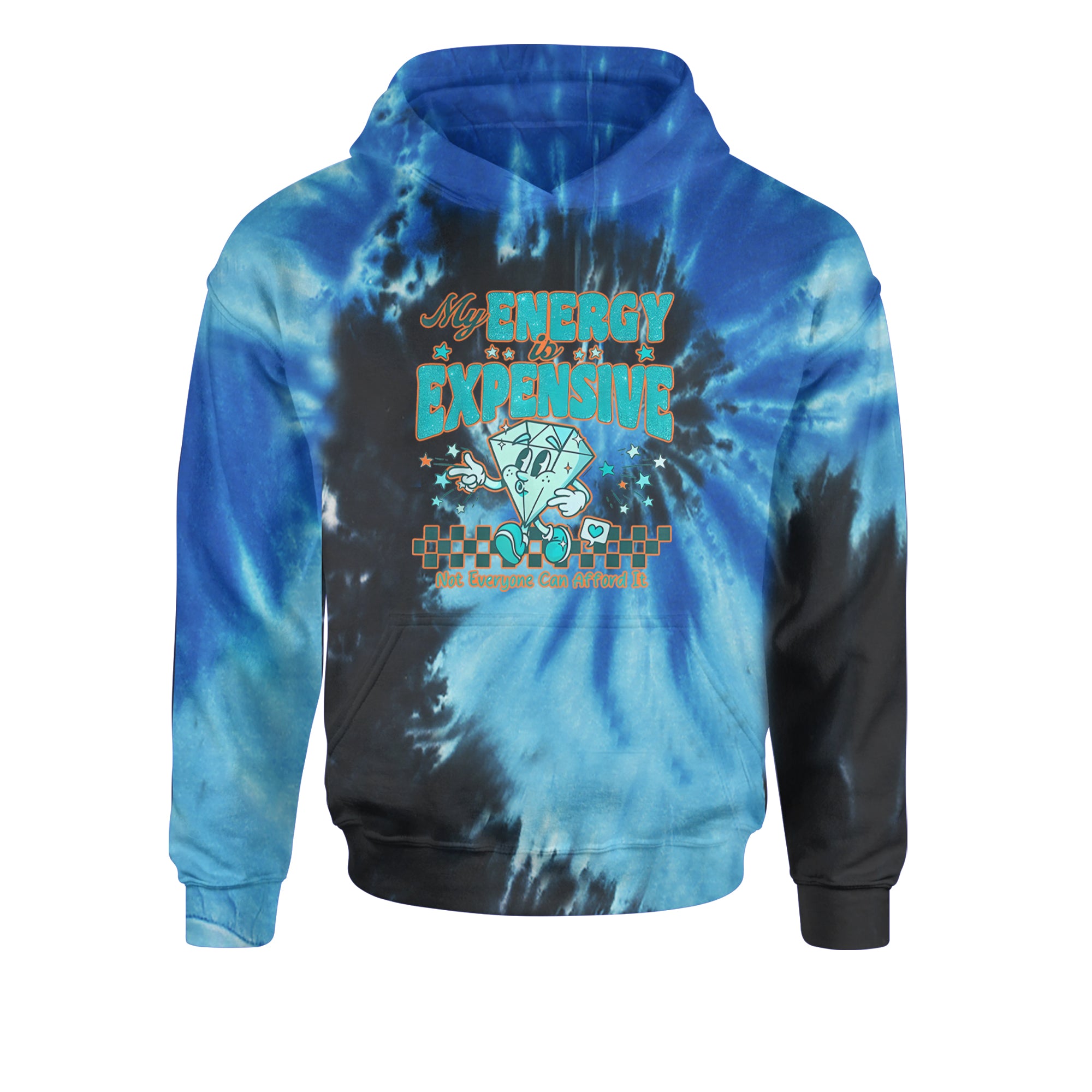 Diamond My Energy Is Expensive Youth-Sized Hoodie Tie-Dye Blue Ocean