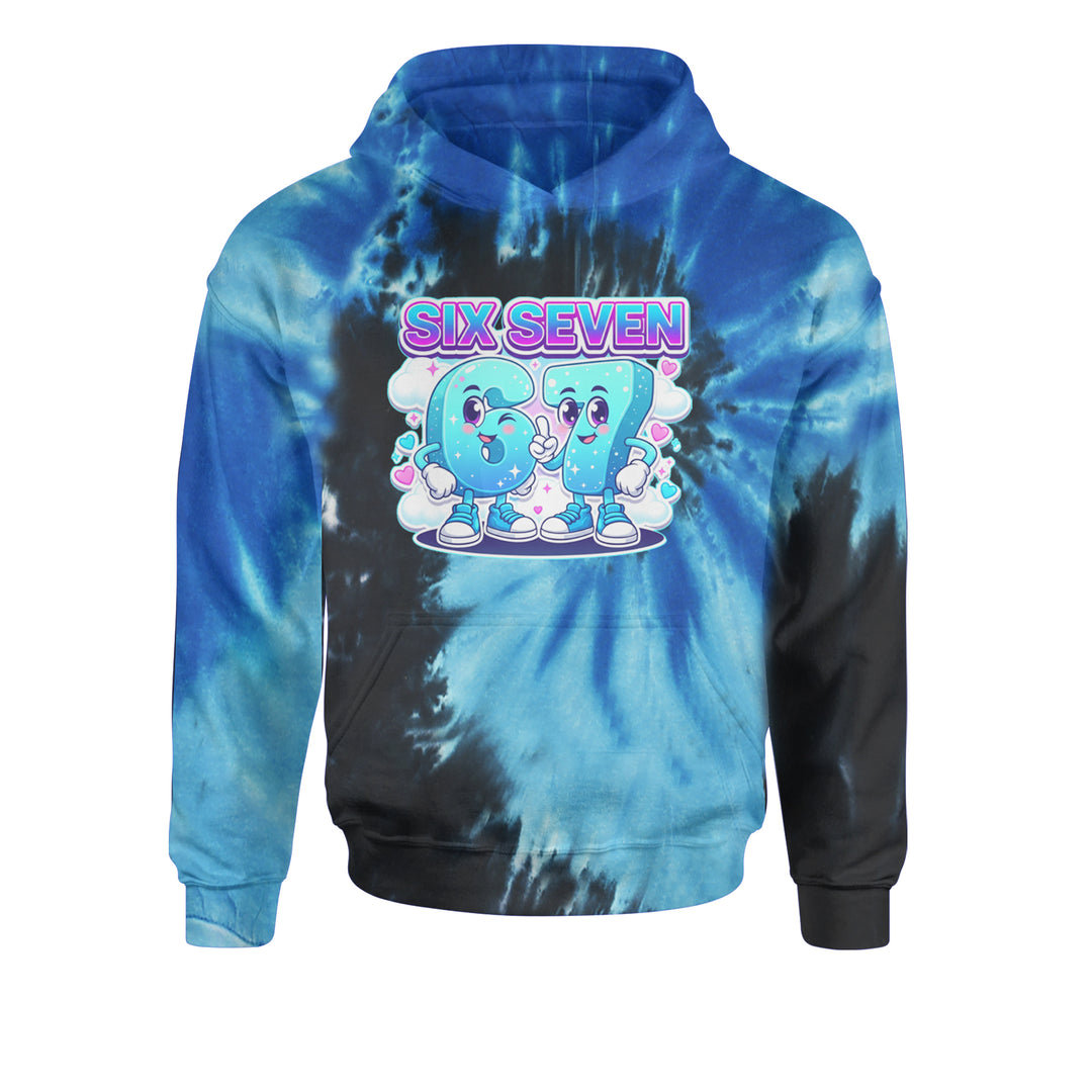 67 Six Seven Meme Kawaii Cloud Youth-Sized Hoodie Tie-Dye Blue Ocean