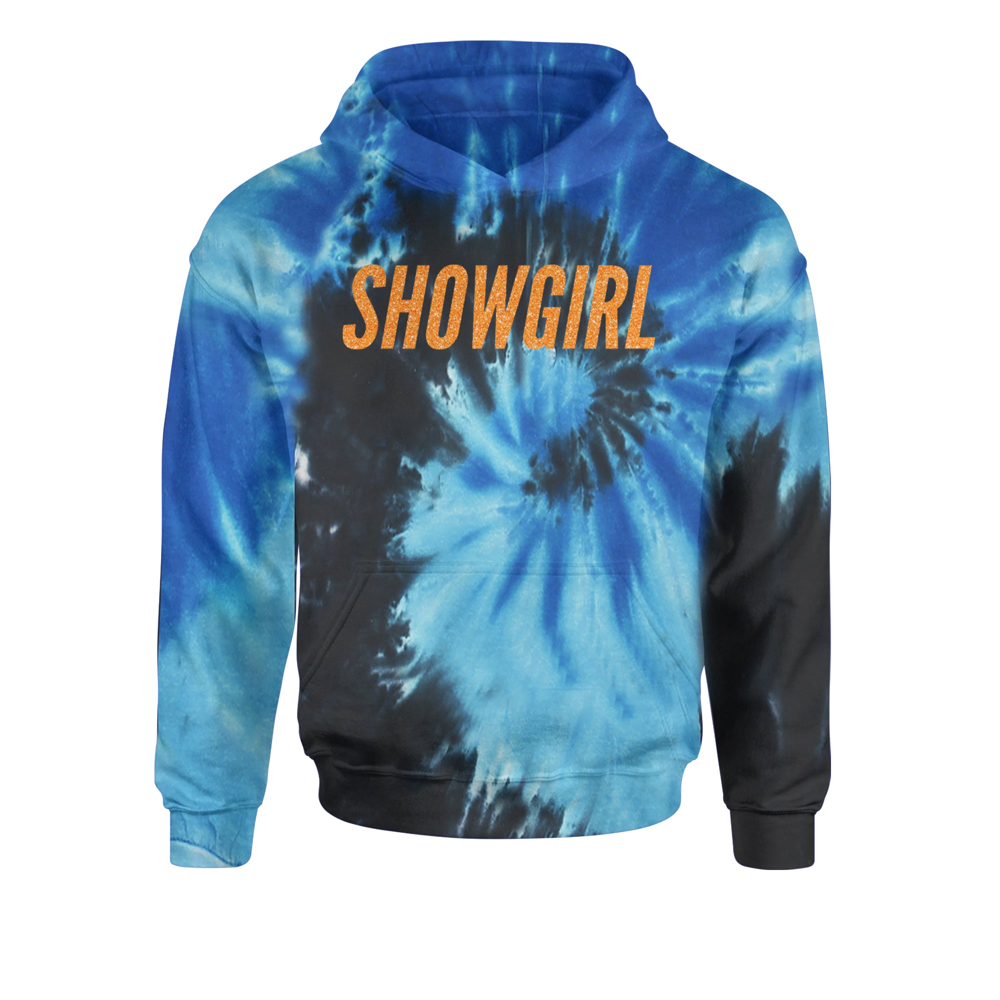 Showgirl Orange Glitter Youth-Sized Hoodie Tie-Dye Blue Ocean