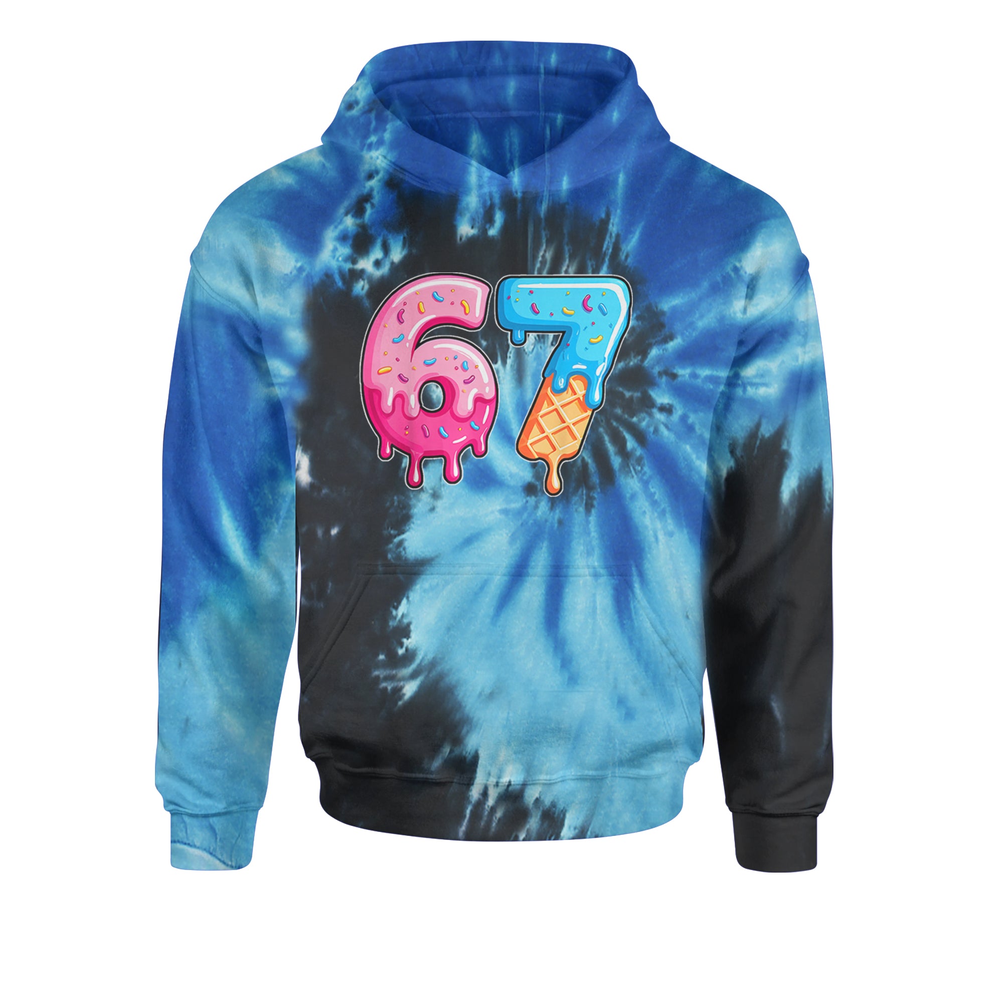 67 Dripping Ice Cream Donut Melt Youth-Sized Hoodie Tie-Dye Blue Ocean