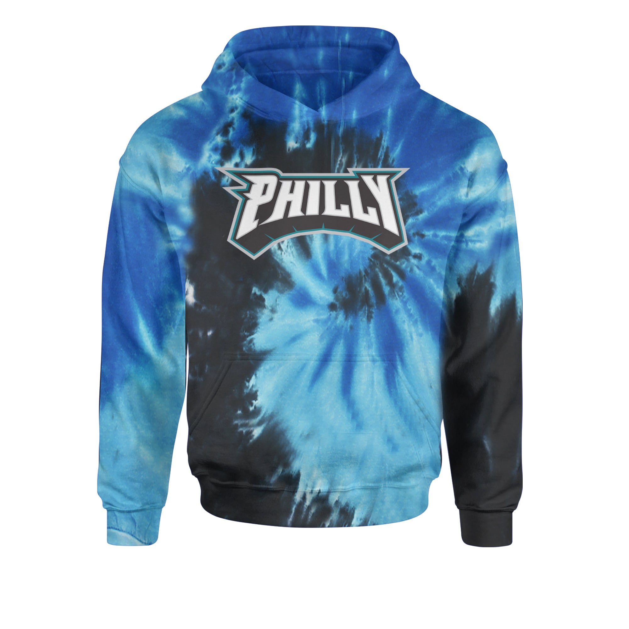 Philly Bold Block Throwback Youth-Sized Hoodie Tie-Dye Blue Ocean