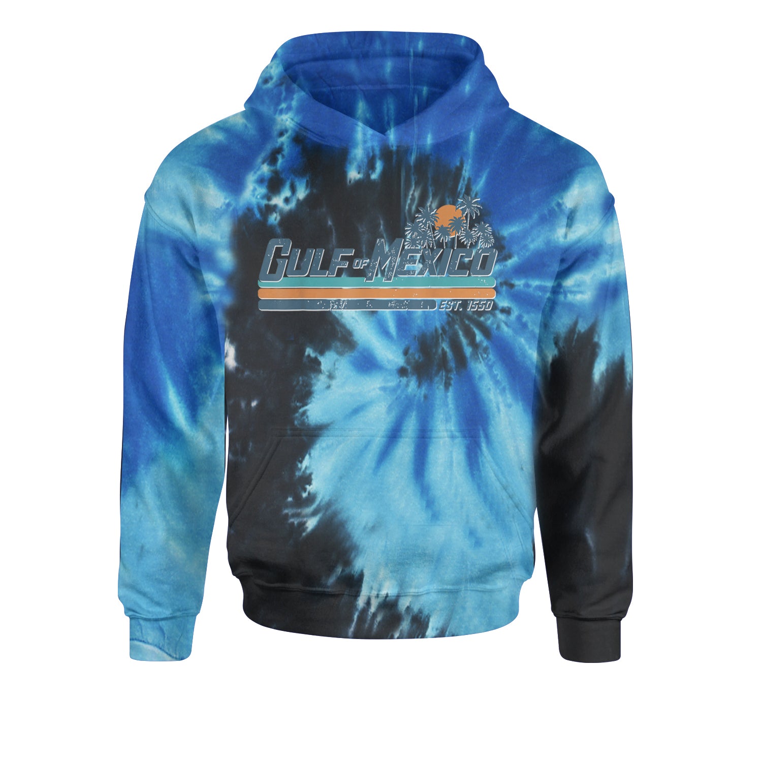 Gulf Of Mexico Established Year 1550 Youth-Sized Hoodie Tie-Dye Blue Ocean