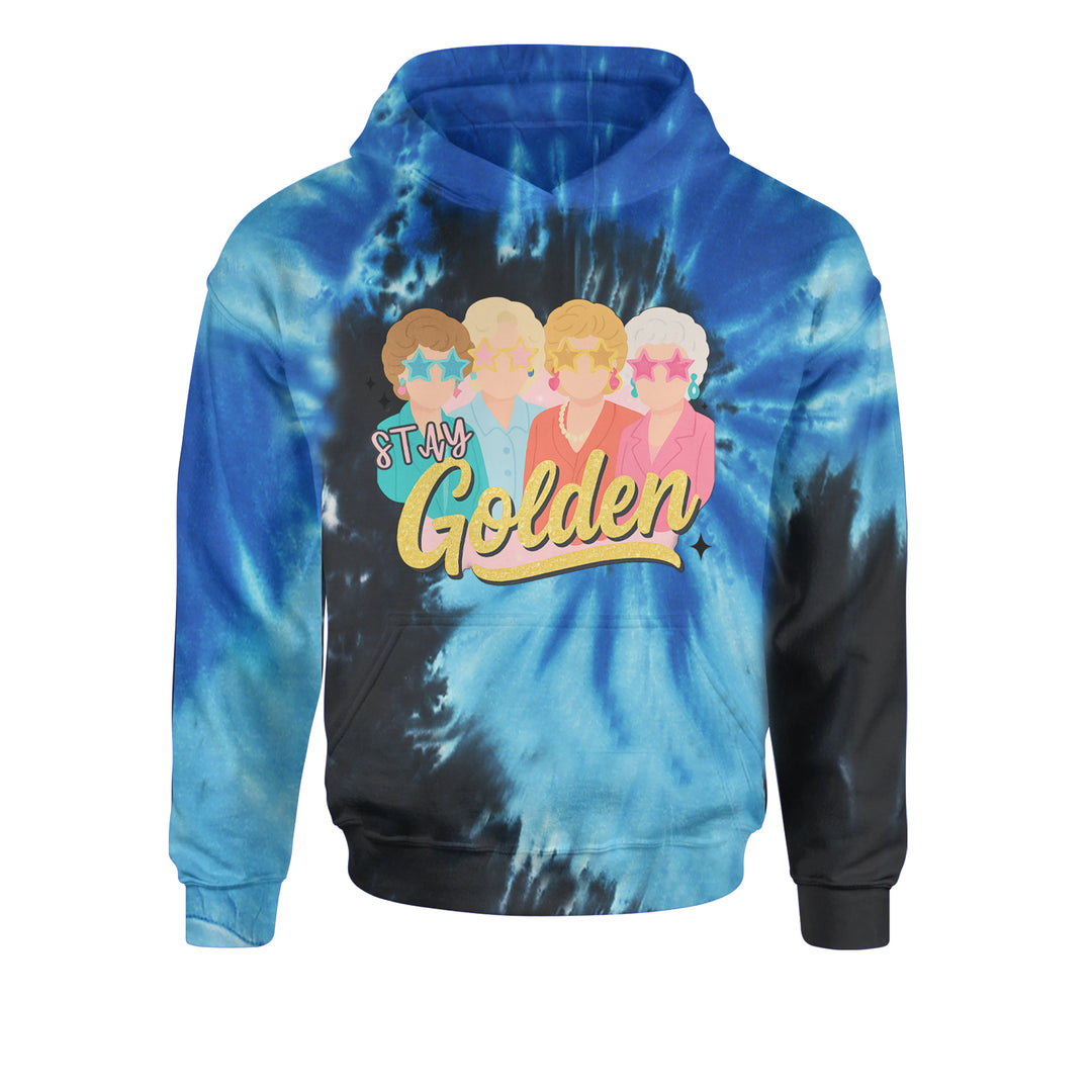 Stay Golden Girls Retro Youth-Sized Hoodie Tie-Dye Blue Ocean
