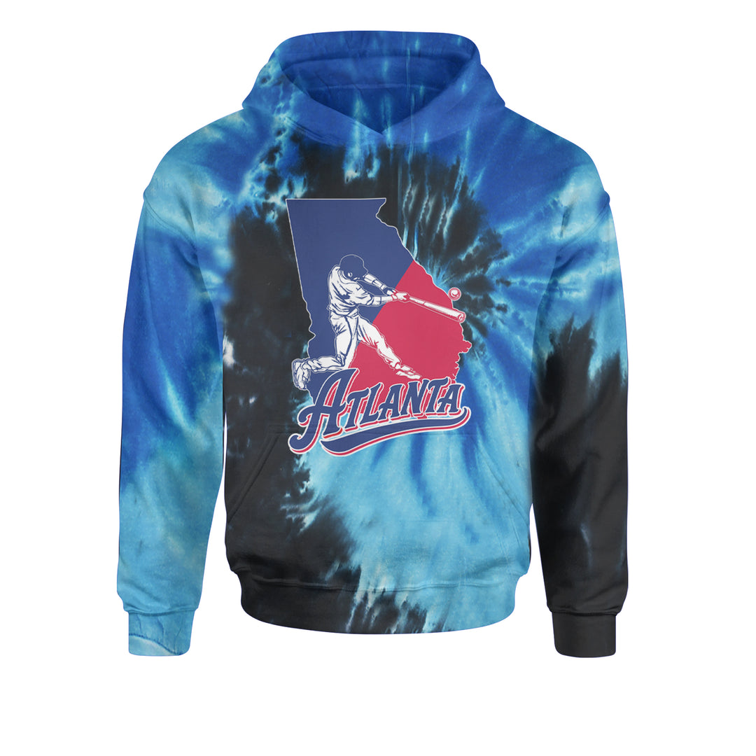 Atlanta Georgia Batter Up Youth-Sized Hoodie Tie-Dye Blue Ocean