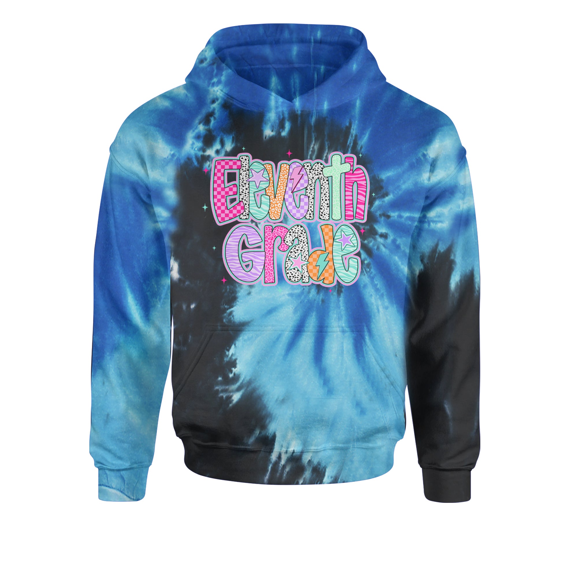 Eleventh Grade Extra Colorful Back to School Youth-Sized Hoodie Tie-Dye Blue Ocean