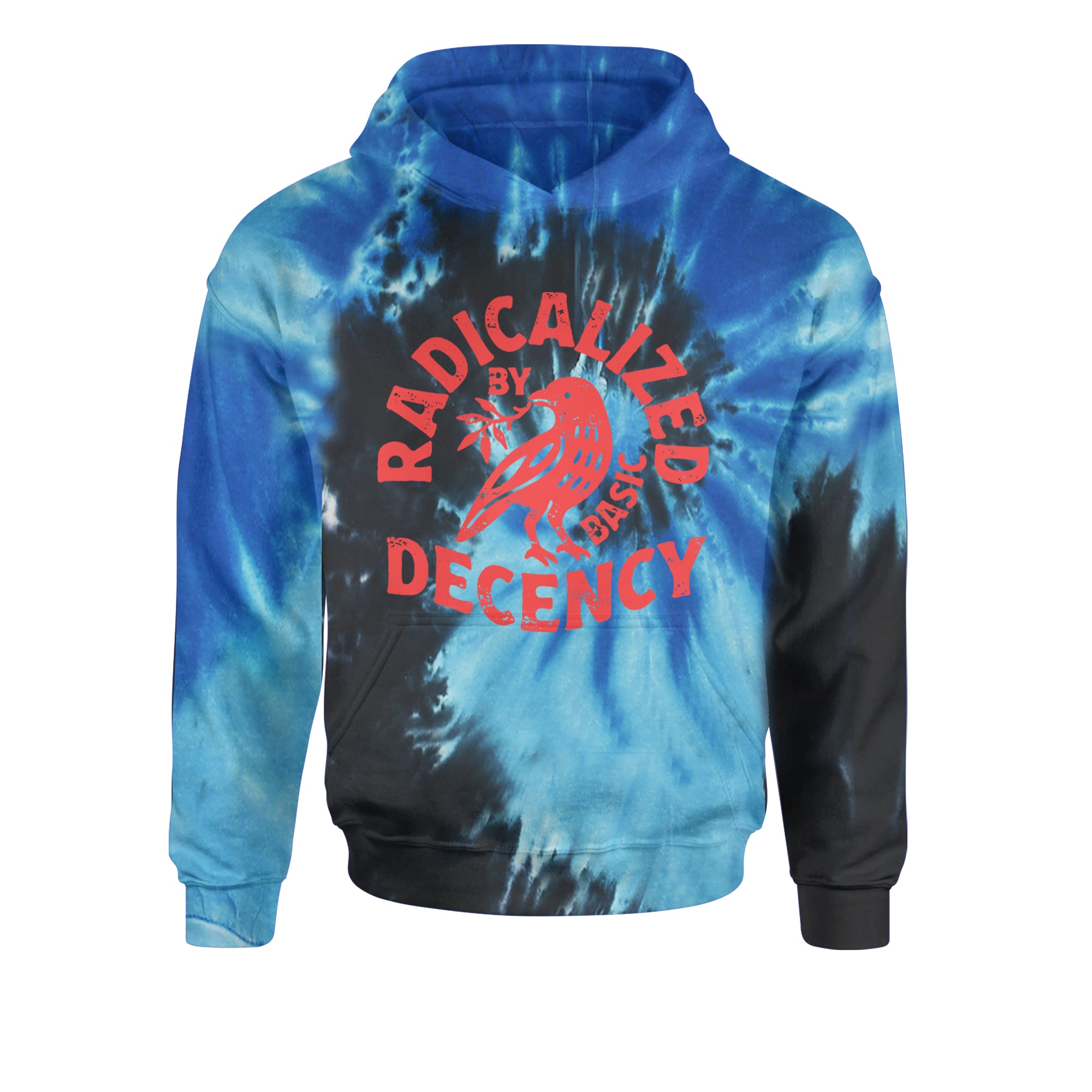 Radicalized by Basic Decency Dove Protest Statement Youth-Sized Hoodie Tie-Dye Blue Ocean