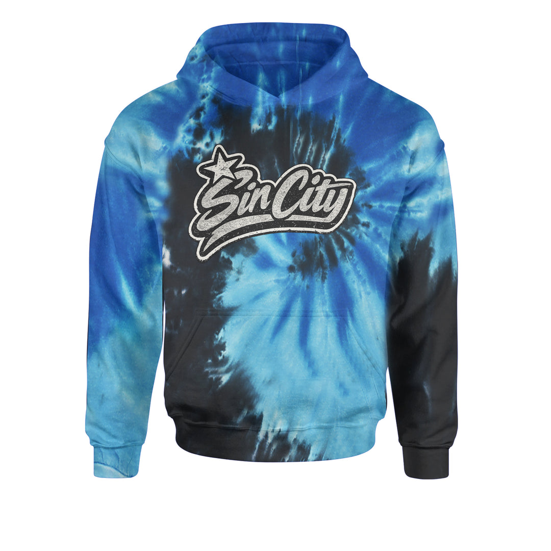 Sin City Vegas Retro Vintage Youth-Sized Hoodie Tie-Dye Blue Ocean
