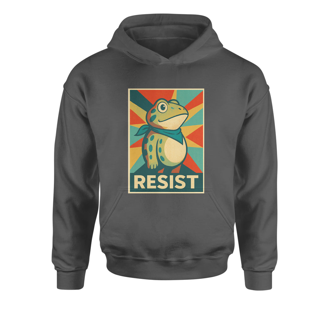 Resist Portland Protest Frog Youth-Sized Hoodie Charcoal Grey
