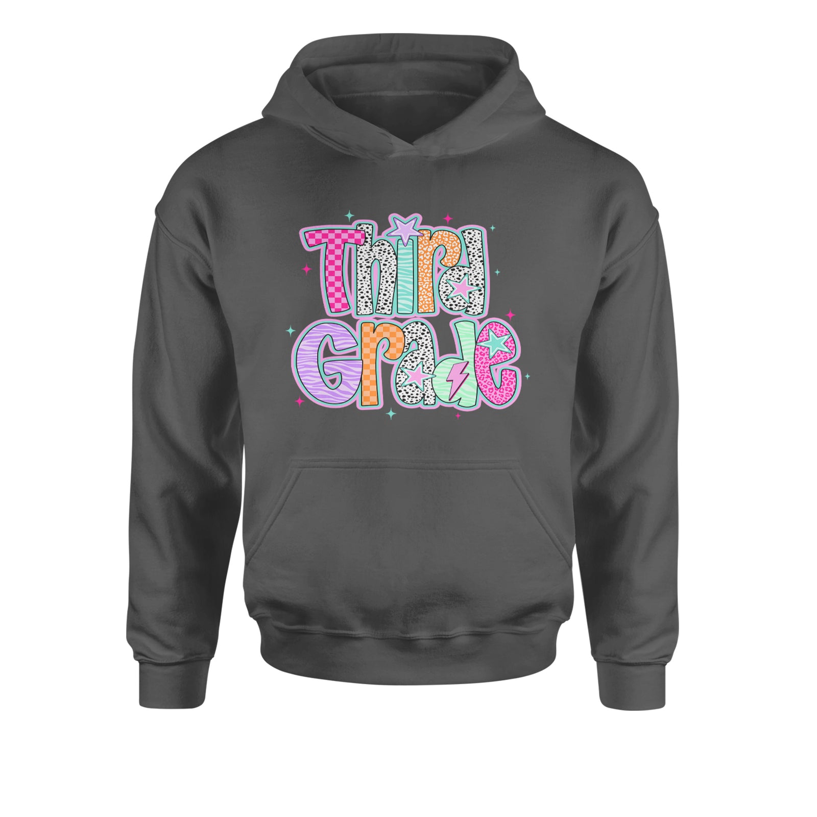 Third Grade Thunder Colorful Back to School Youth-Sized Hoodie Black
