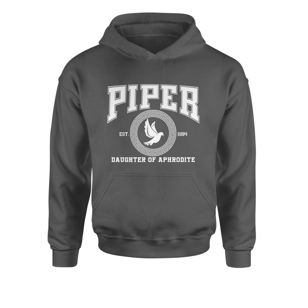 Piper Daughter of Aphrodite Rebel Heart Youth-Sized Hoodie Charcoal Grey